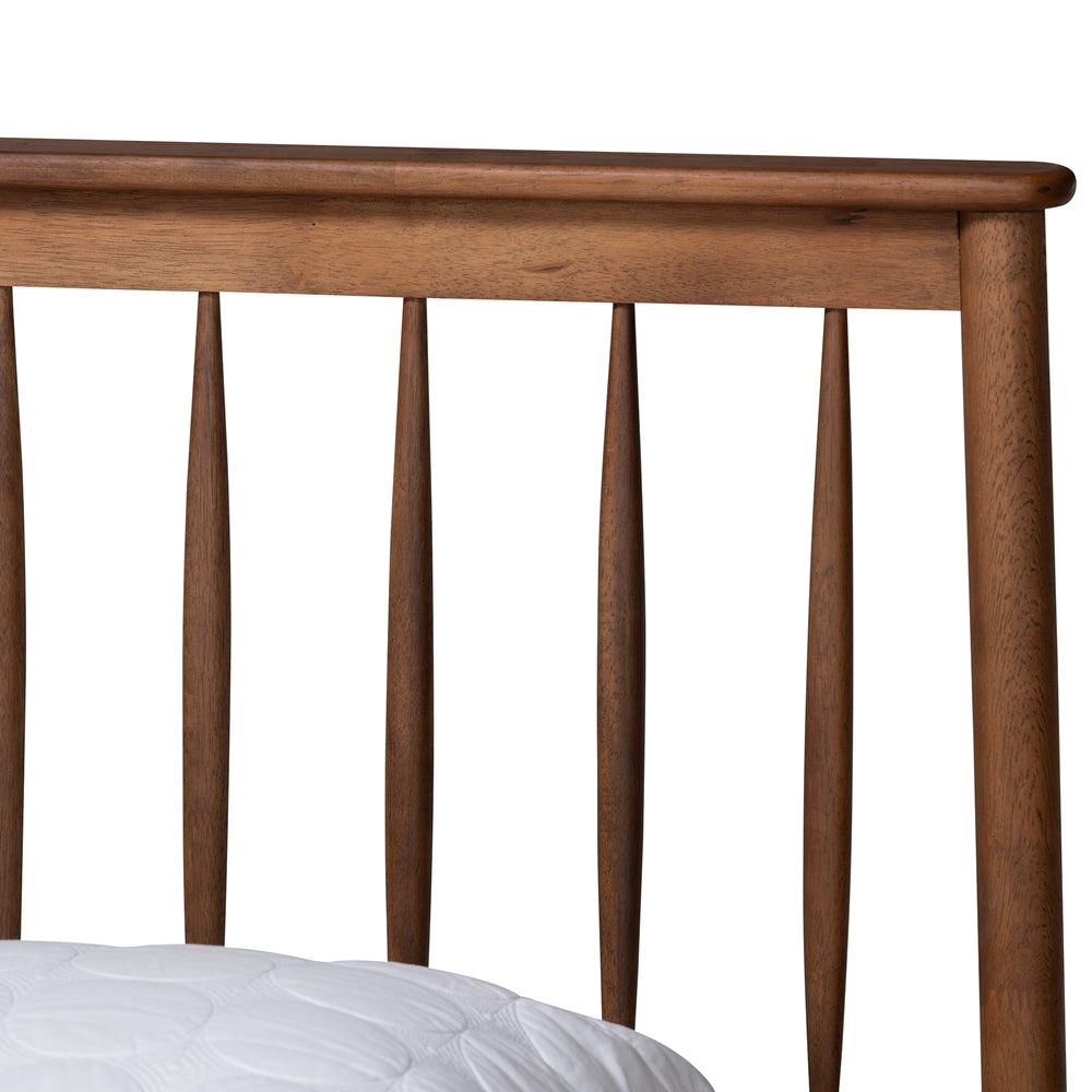 Angeline Queen Size Wood Platform Bed – Mid-Century Modern Spindle Headboard Frame