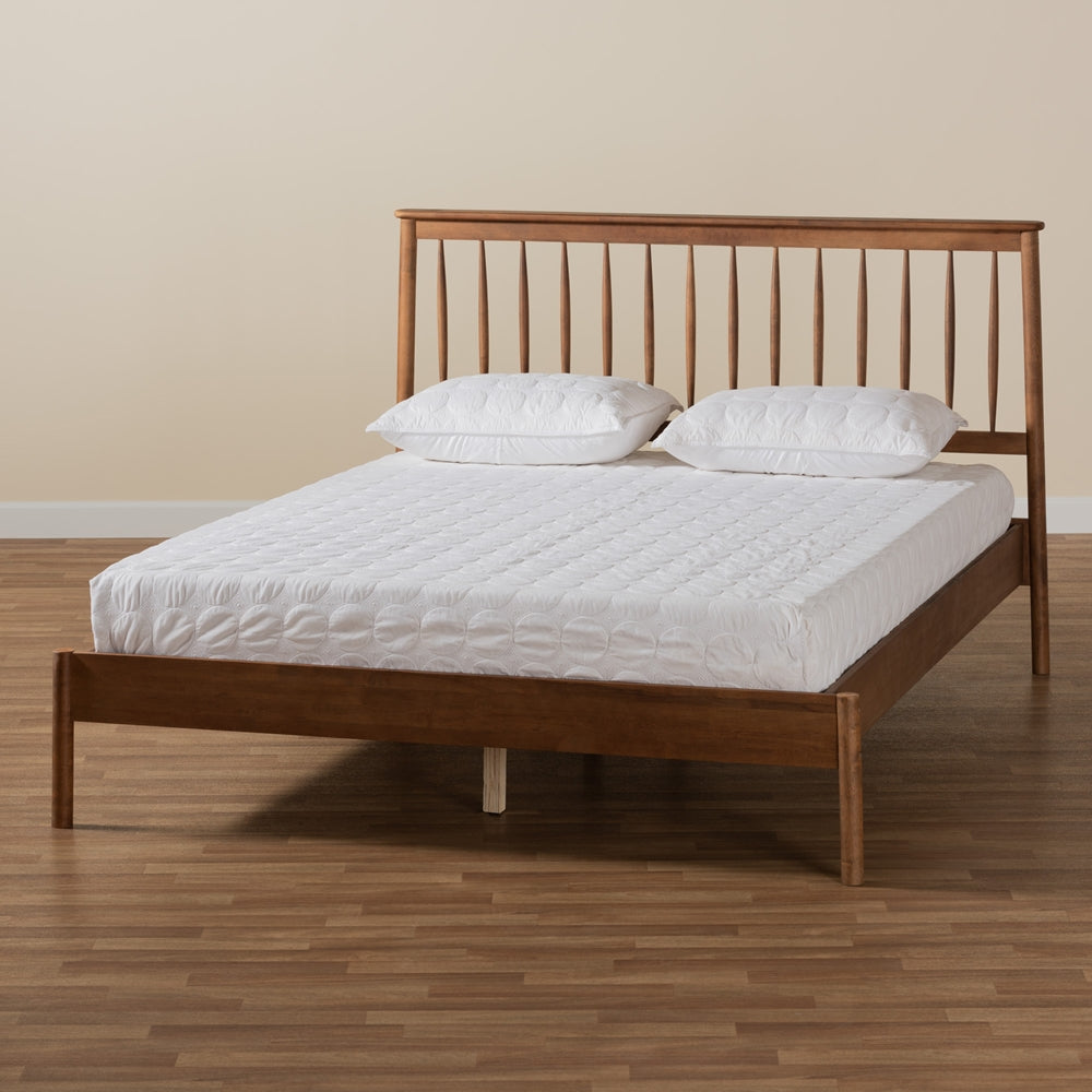 Angeline Queen Size Wood Platform Bed – Mid-Century Modern Spindle Headboard Frame