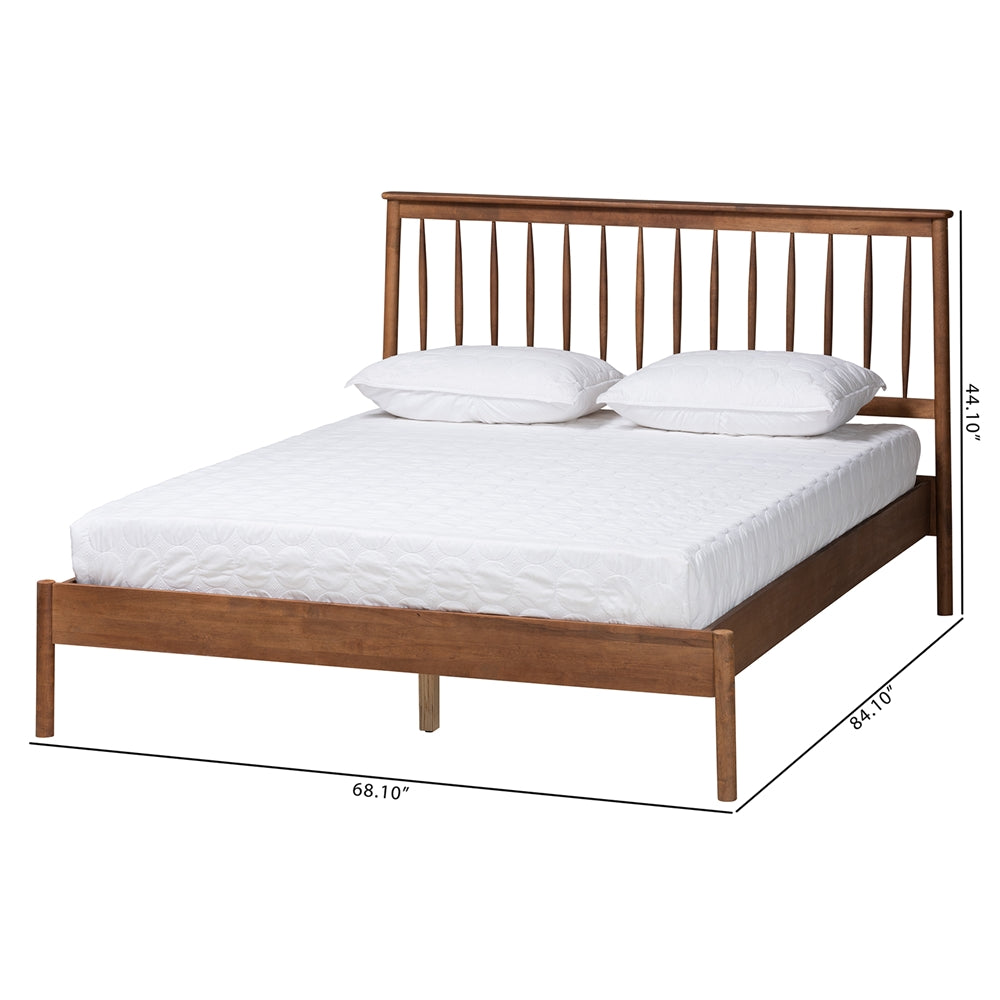 Angeline Queen Size Wood Platform Bed – Mid-Century Modern Spindle Headboard Frame