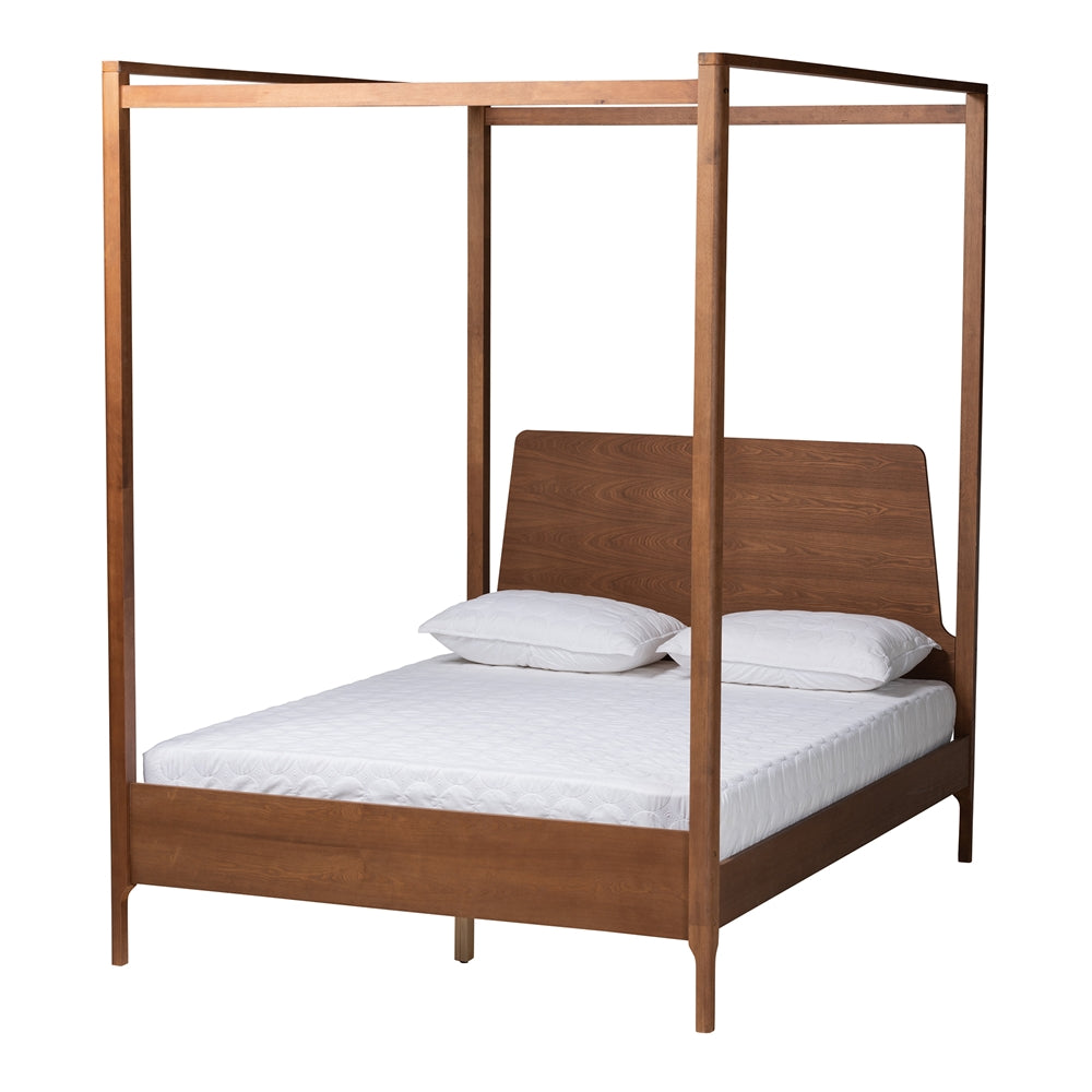 Ponzi Queen Ash Walnut Canopy Bed Frame – Traditional Wood Platform