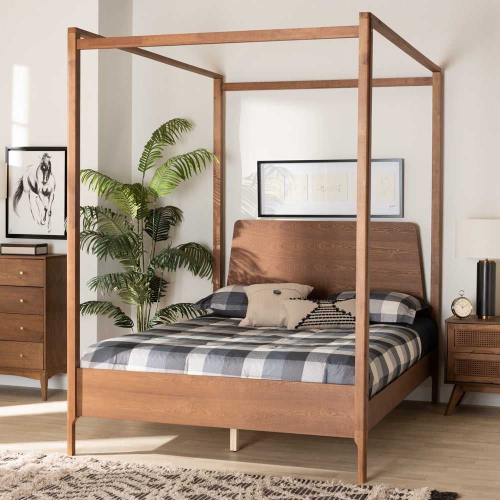 Ponzi Queen Ash Walnut Canopy Bed Frame – Traditional Wood Platform