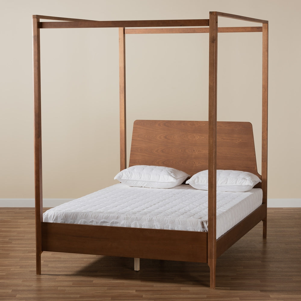 Ponzi Queen Ash Walnut Canopy Bed Frame – Traditional Wood Platform
