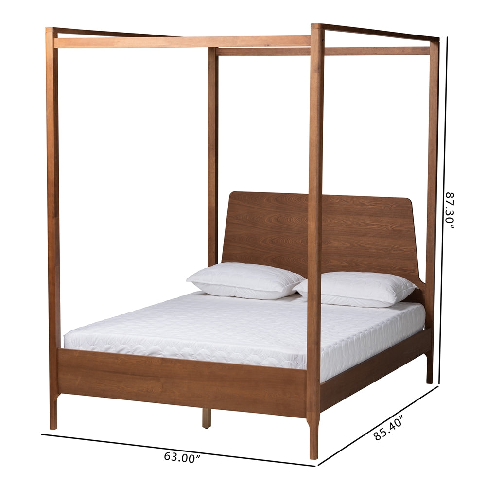 Ponzi Queen Ash Walnut Canopy Bed Frame – Traditional Wood Platform