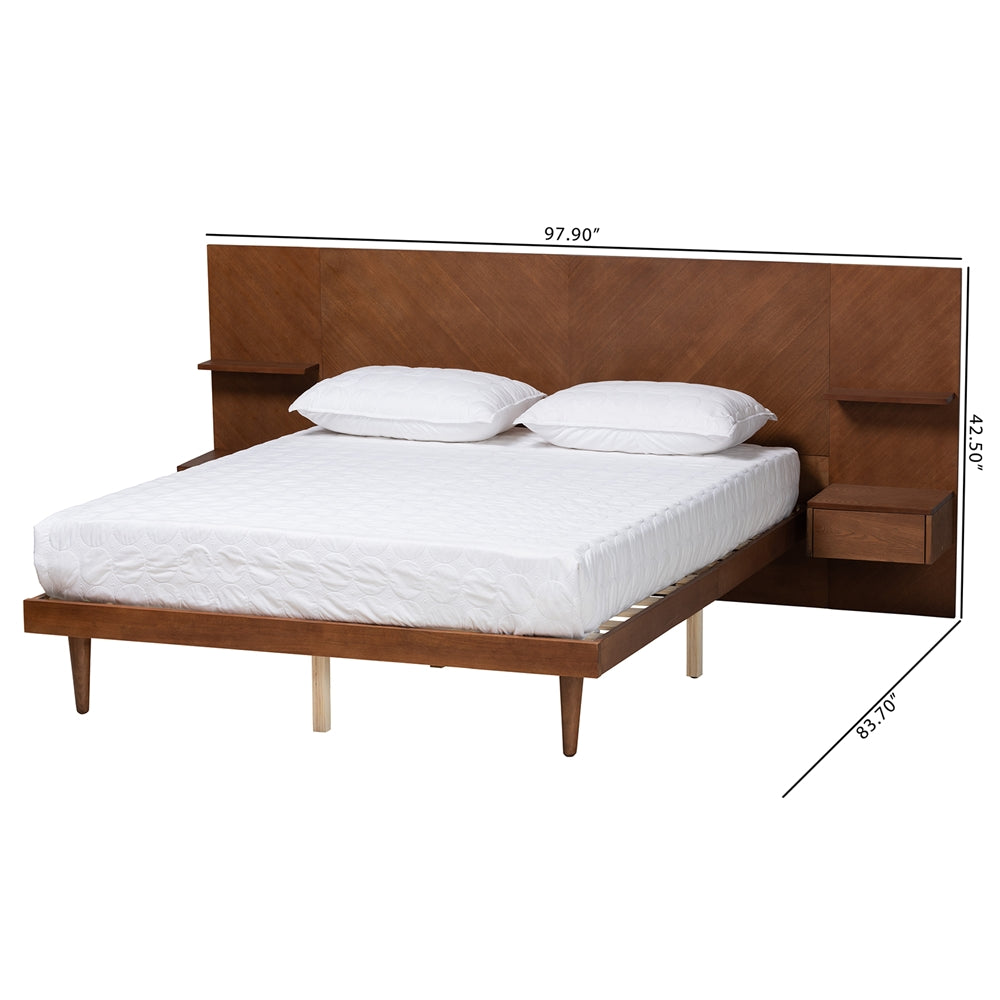 Joanie Ash Walnut Finished Wood Queen Size Platform Storage Bed With Built-In Nightstands