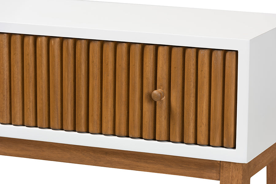 Odile Mid-Century Modern Two-Tone Natural Brown and White Bayur Wood 1-Drawer Console Table