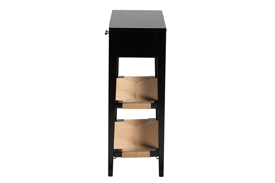 Freya Modern Bohemian Black Finished Bayur Wood 1-Drawer Console Table