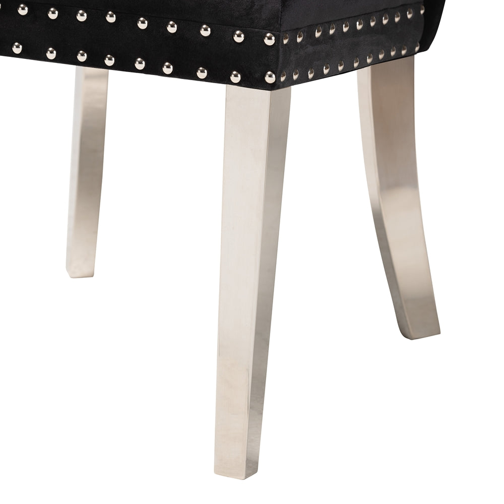 Honora Contemporary and Black Velvet Fabric and Silver Metal 2-Piece Dining Chair Set