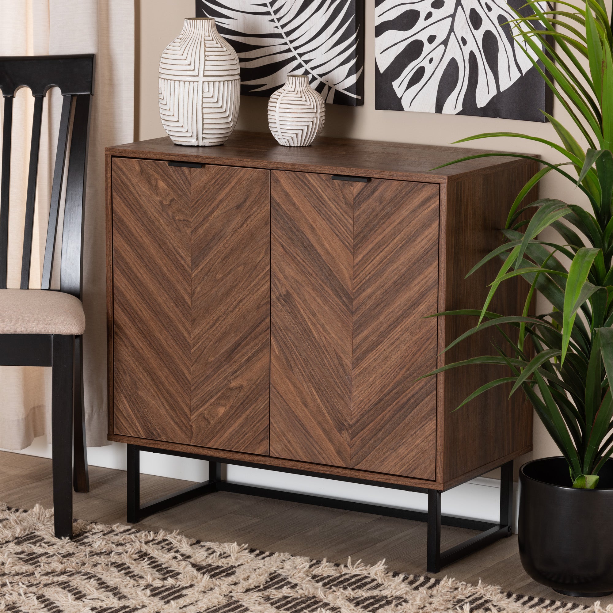 Sadia Modern Walnut Brown Finished Wood Storage Cabinet