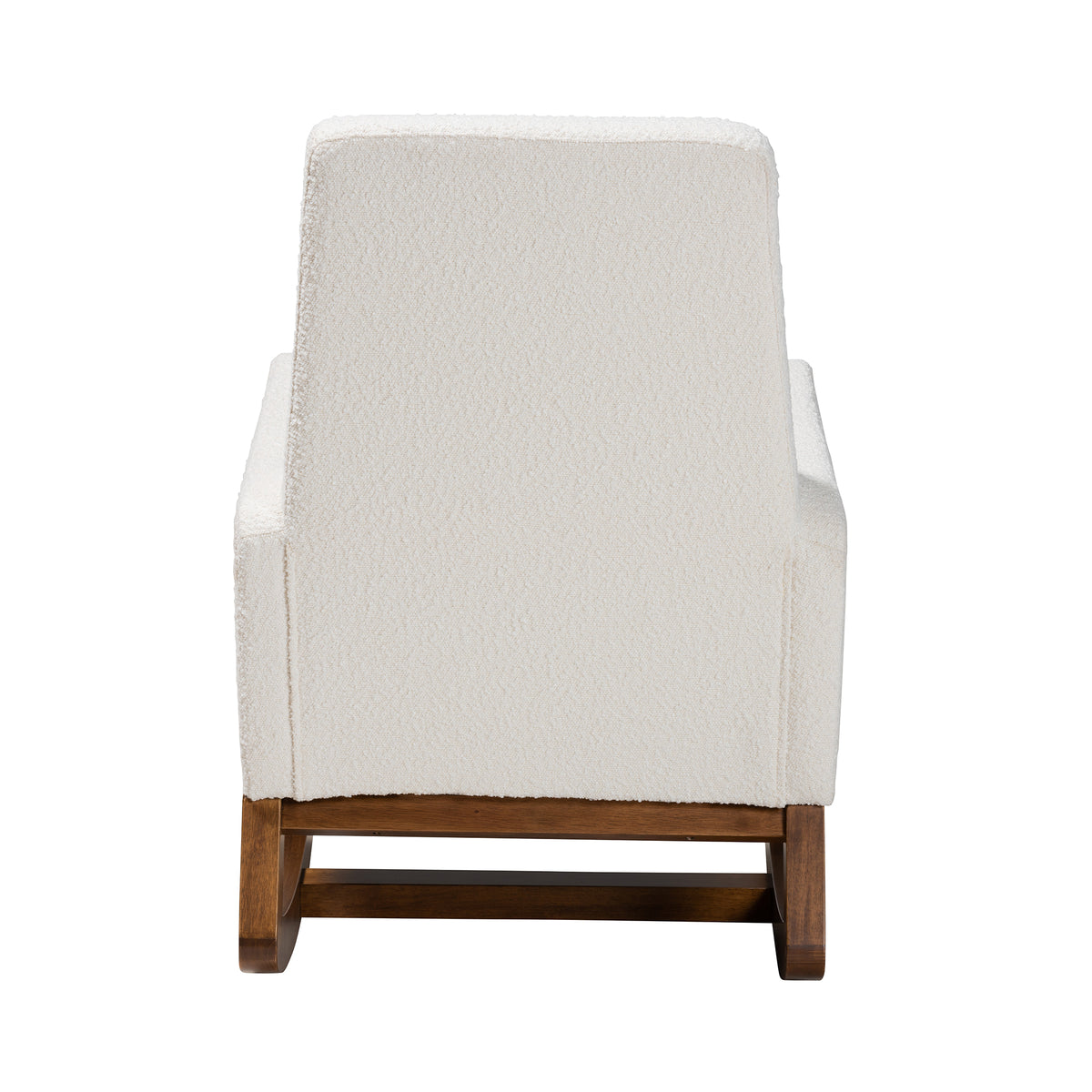 Yashiya Mid-Century Modern Off-White Boucle Upholstered and Walnut Brown Finished Wood Rocking Chair