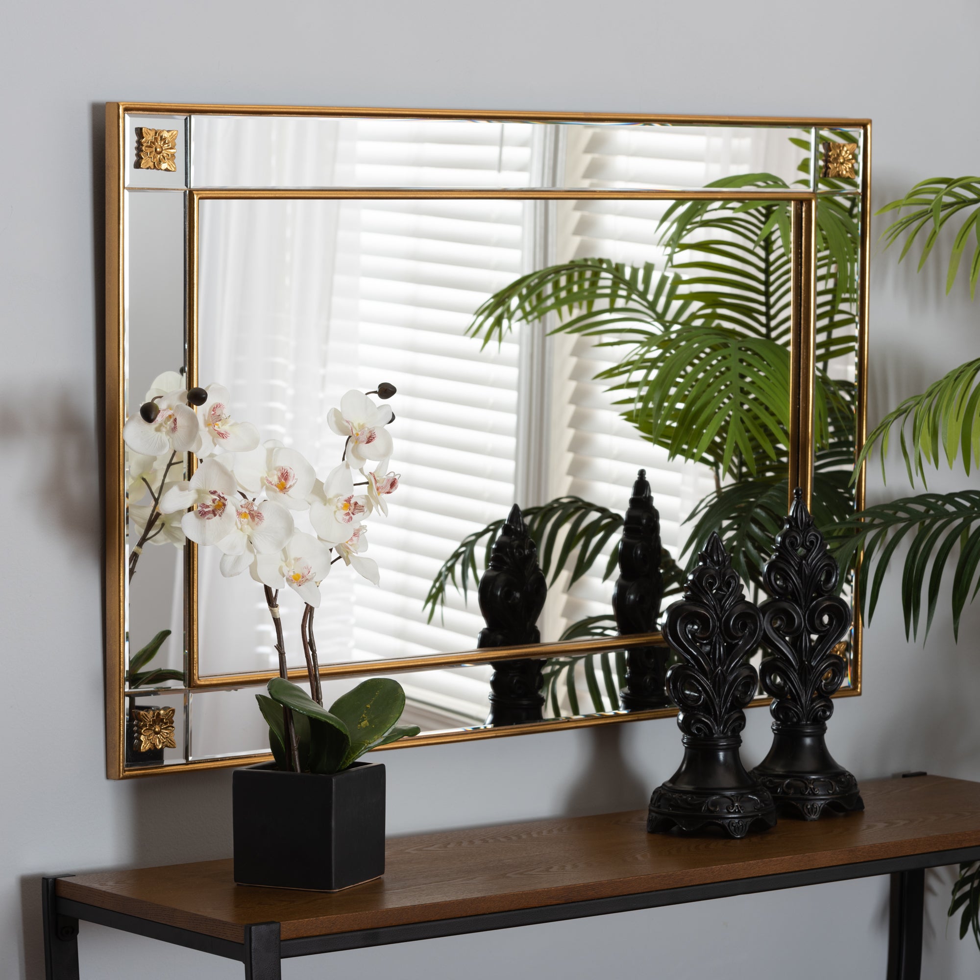 Iara Modern and Antique Goldleaf Finished Wood Accent Wall Mirror