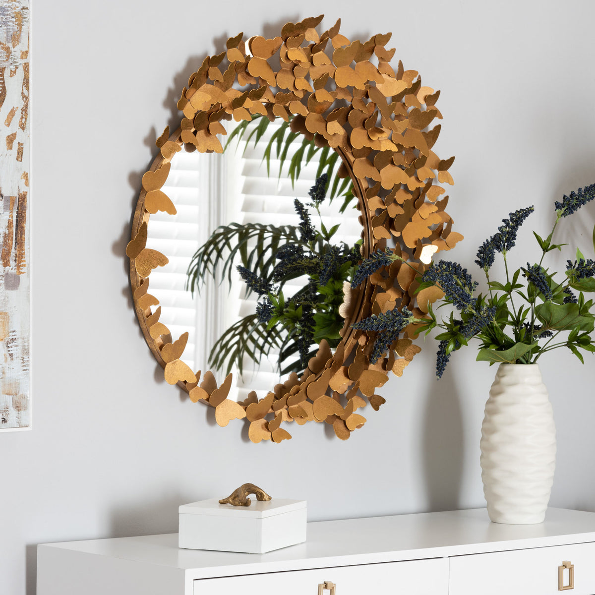 Tauriel Modern and Antique Goldleaf Metal Butterfly Accent Wall Mirror