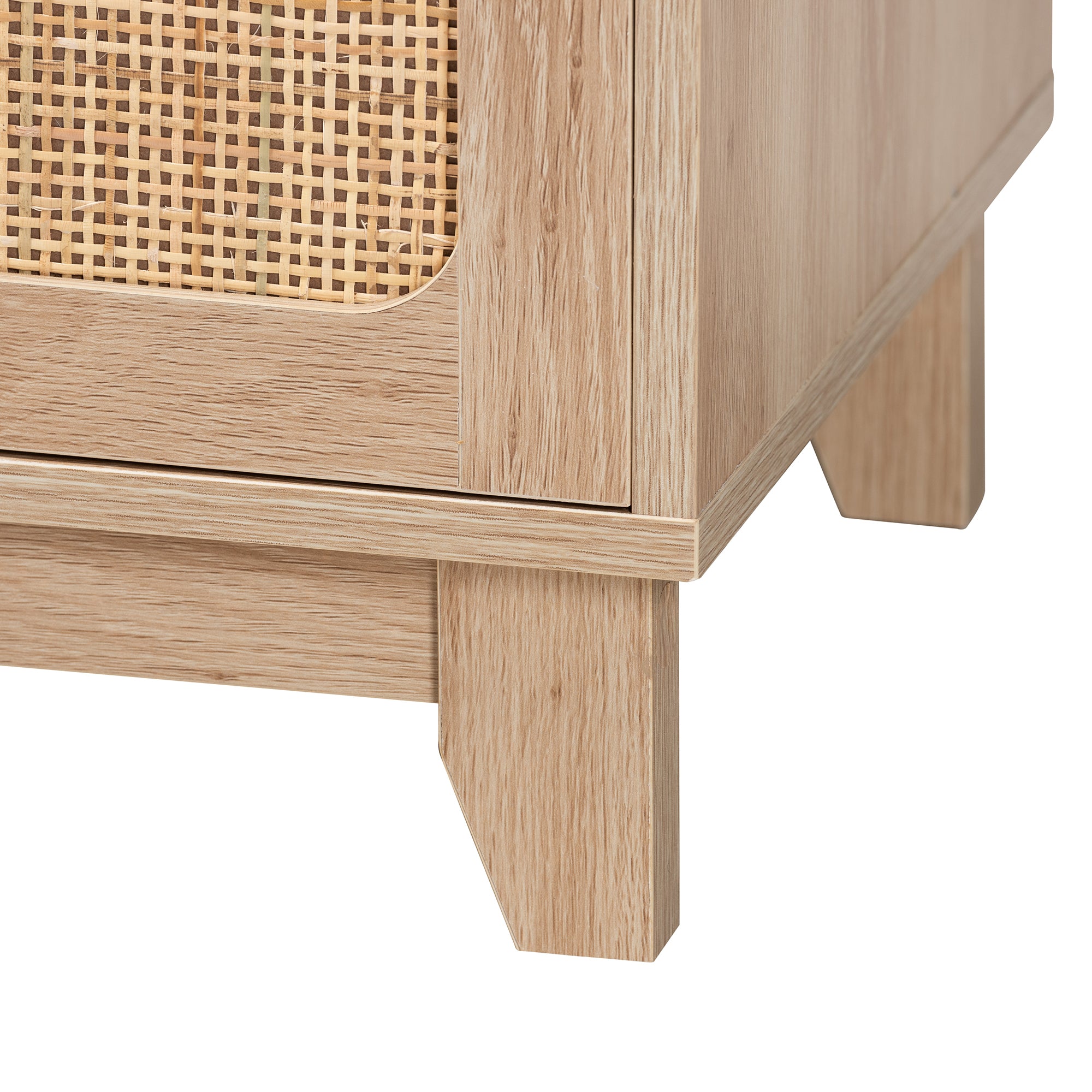 Elsbeth Mid-Century Modern Light Brown Finished Wood and Natural Rattan 2-Door TV Stand