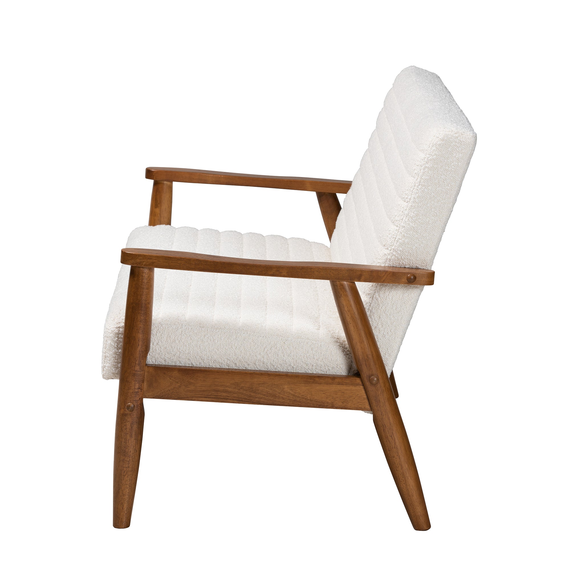 Stratton Mid-Century Modern Cream Boucle Fabric and Walnut Brown Finished Wood Loveseat