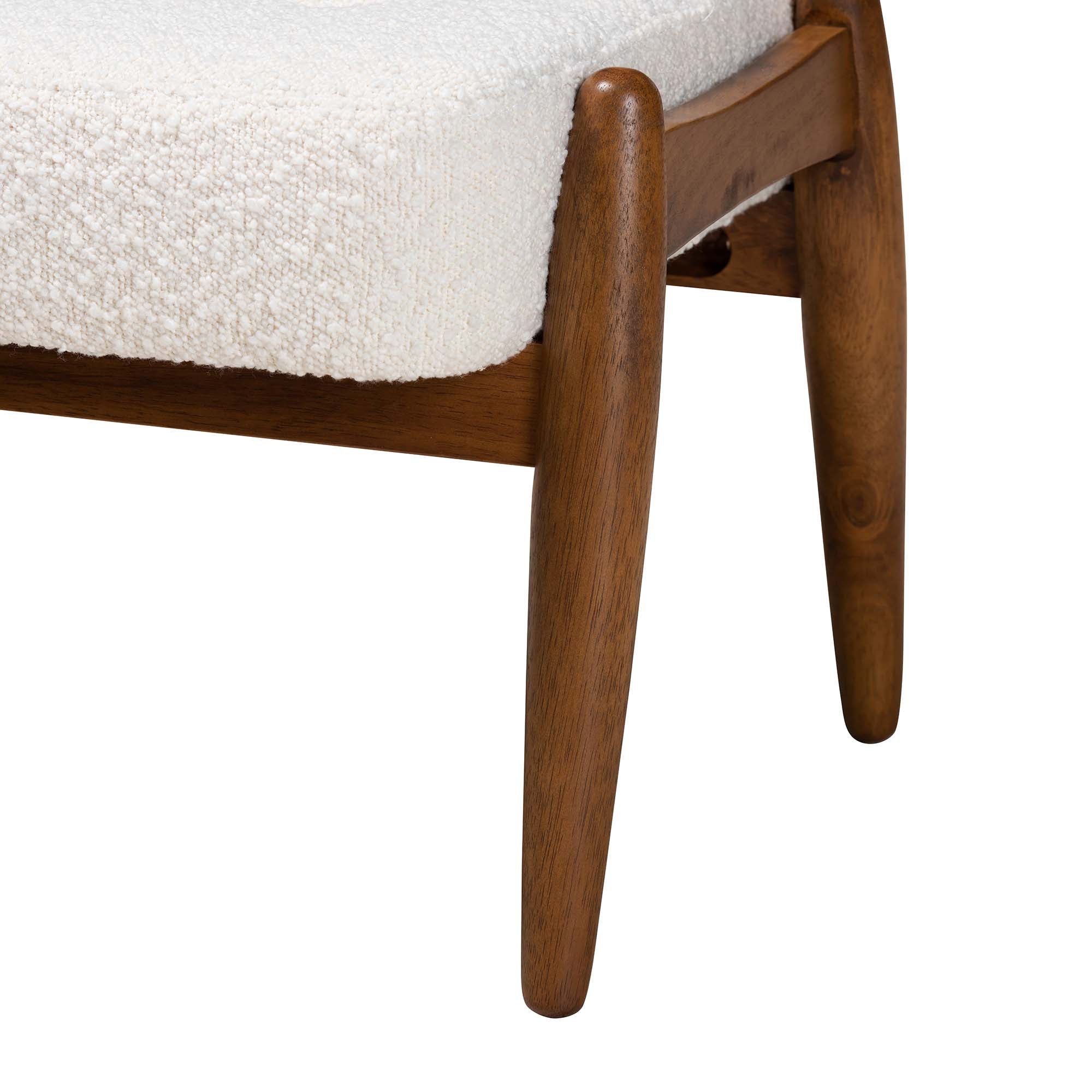 Jeanine Japandi Cream Boucle Fabric and Walnut Brown Finished Rubberwood Ottoman Footstool
