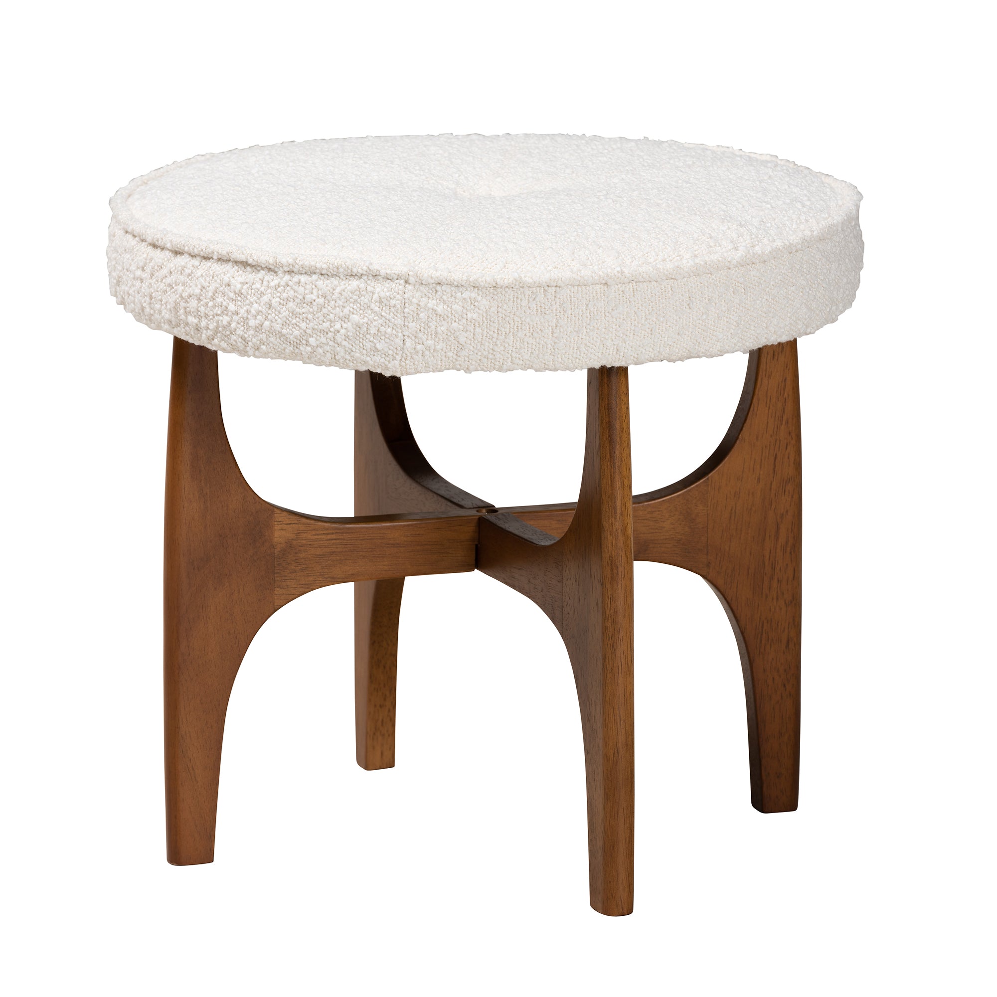 Baxton Studio Theo Japandi Cream Boucle Fabric and Walnut Brown Finished Rubberwood Ottoman Footstool