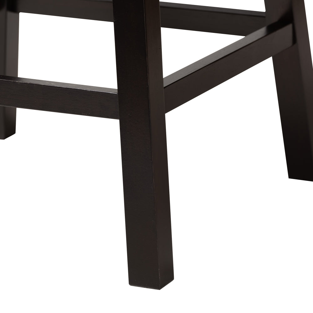 Theron Mid-Century Transitional Black Faux Leather and Espresso Brown Finished Wood 2-Piece Swivel Counter Stool Set