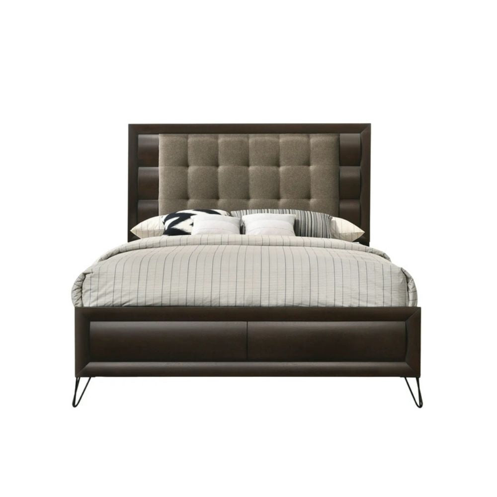 Xilo Tablita Queen Size Platform Bed – Tufted Headboard, Fabric Frame