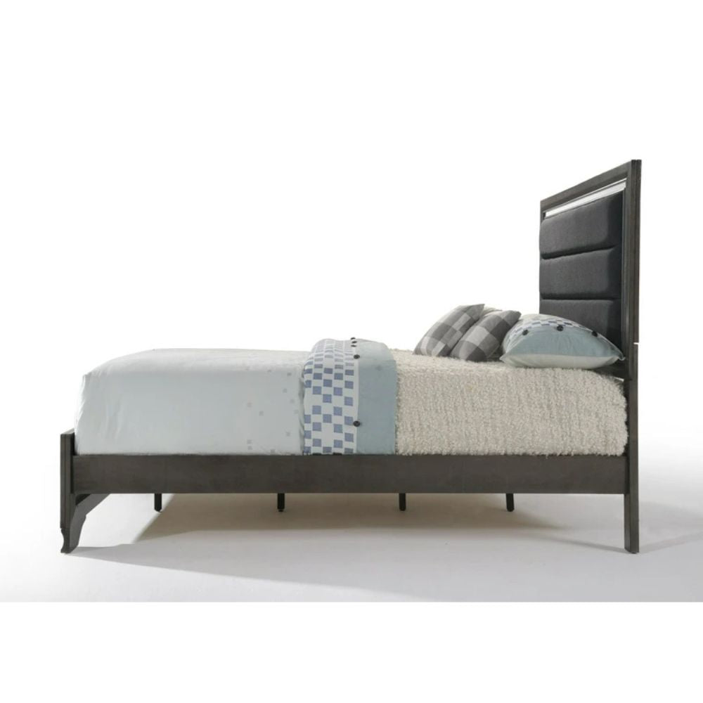 Keary Carine II Eastern King Upholstered Bed in Gray Fabric – Modern Tufted Headboard
