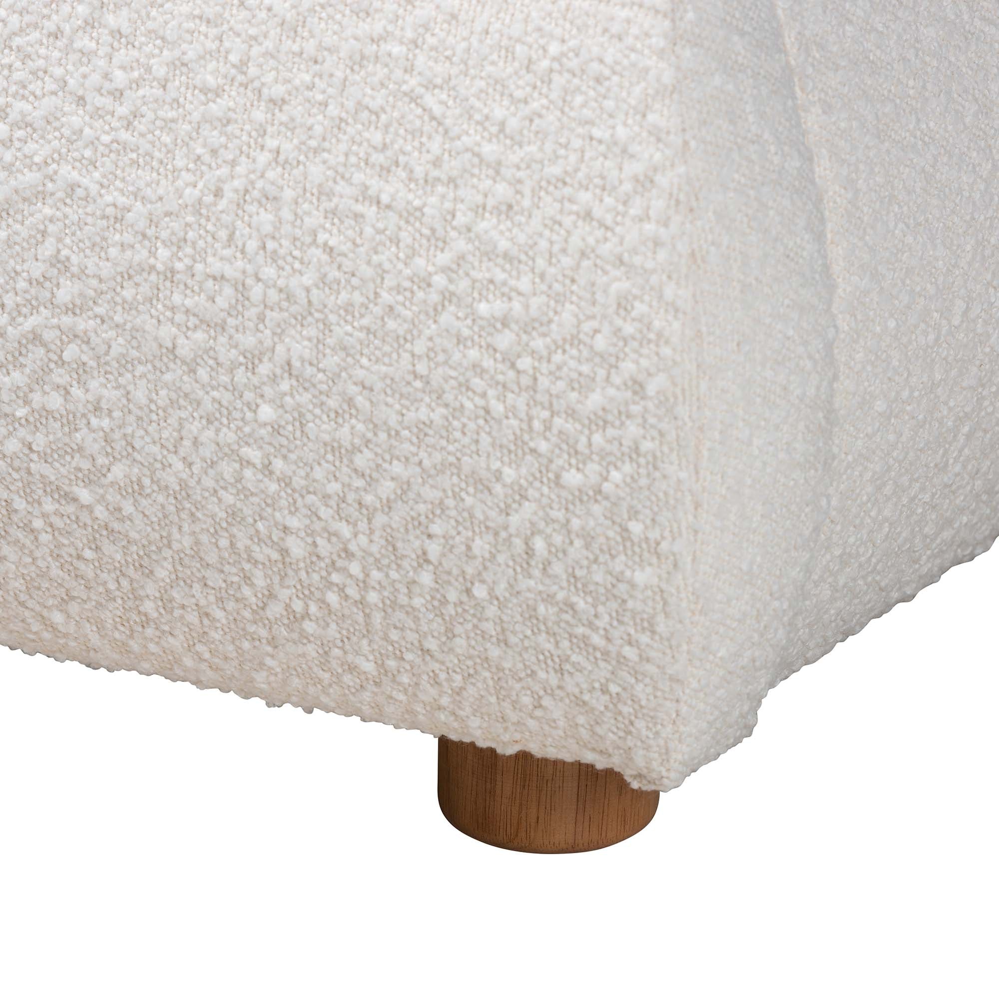 Tiffany Queen Boucle Fabric Platform Bed – Mid-Century Oak Wood Frame with Tapered Headboard