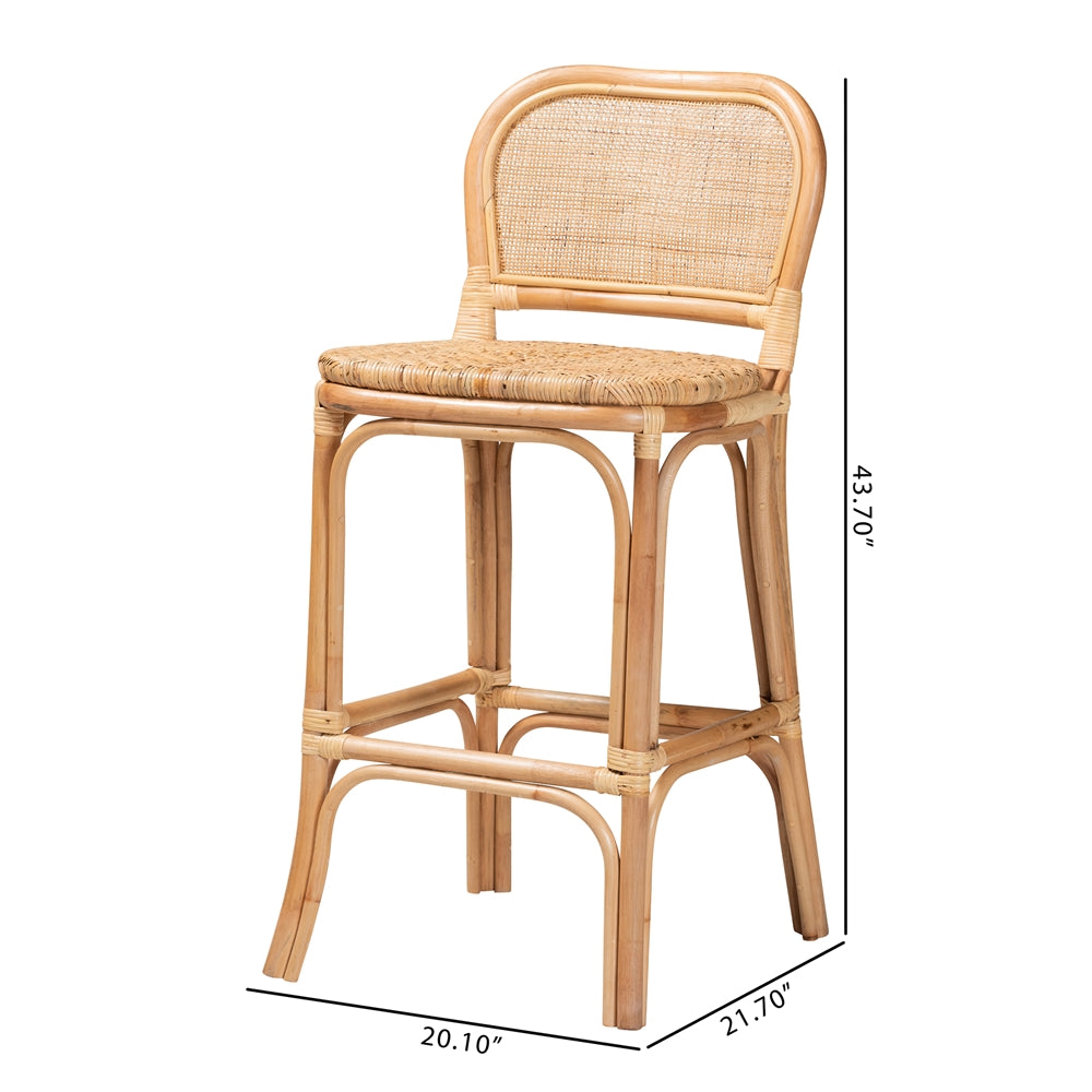 Adrena Modern Bohemian Natural Brown Rattan Bar Stool