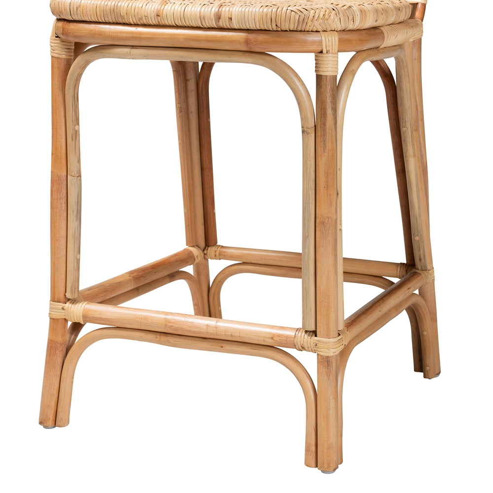 Adrena Modern Bohemian Natural Brown Rattan Counter Stool