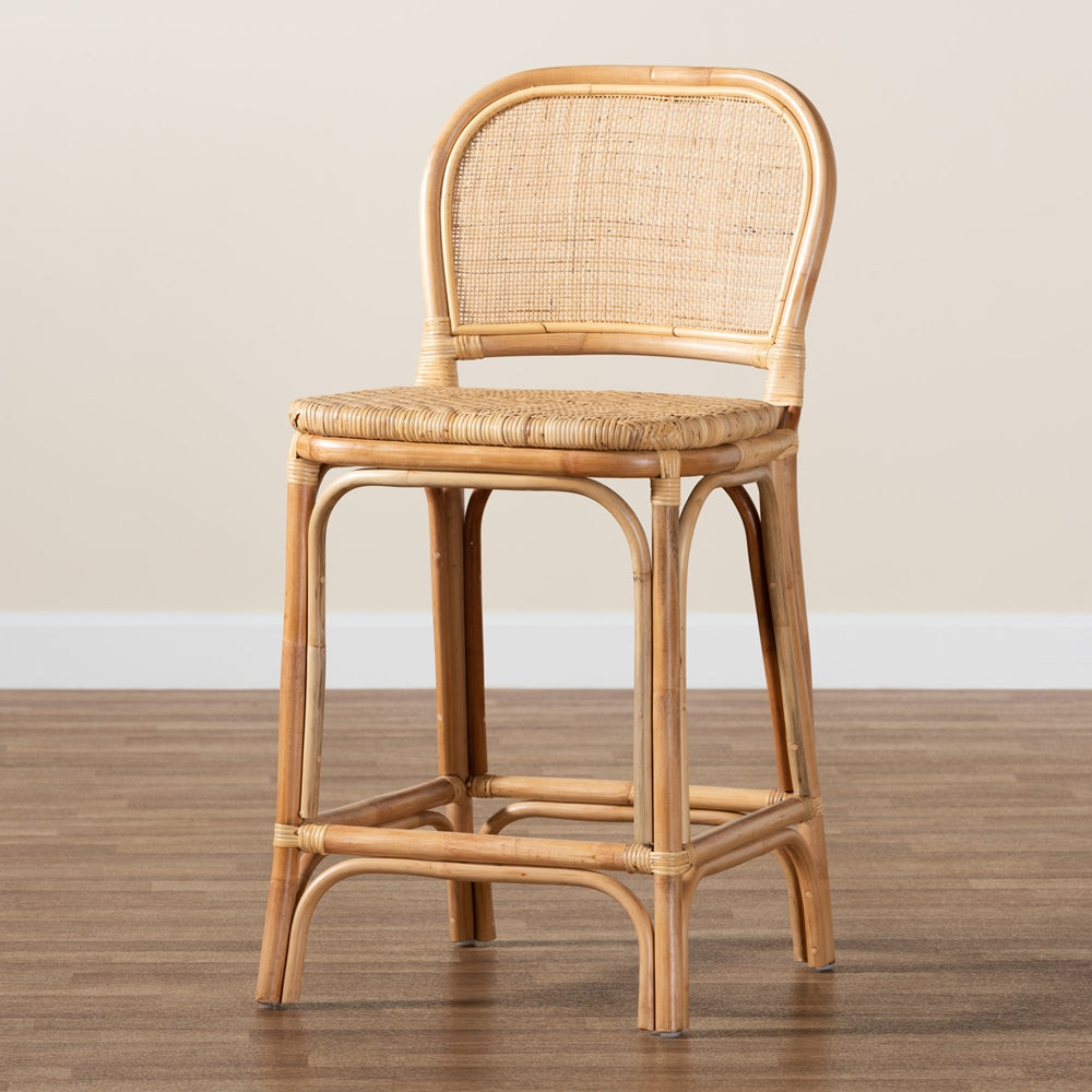 Adrena Modern Bohemian Natural Brown Rattan Counter Stool
