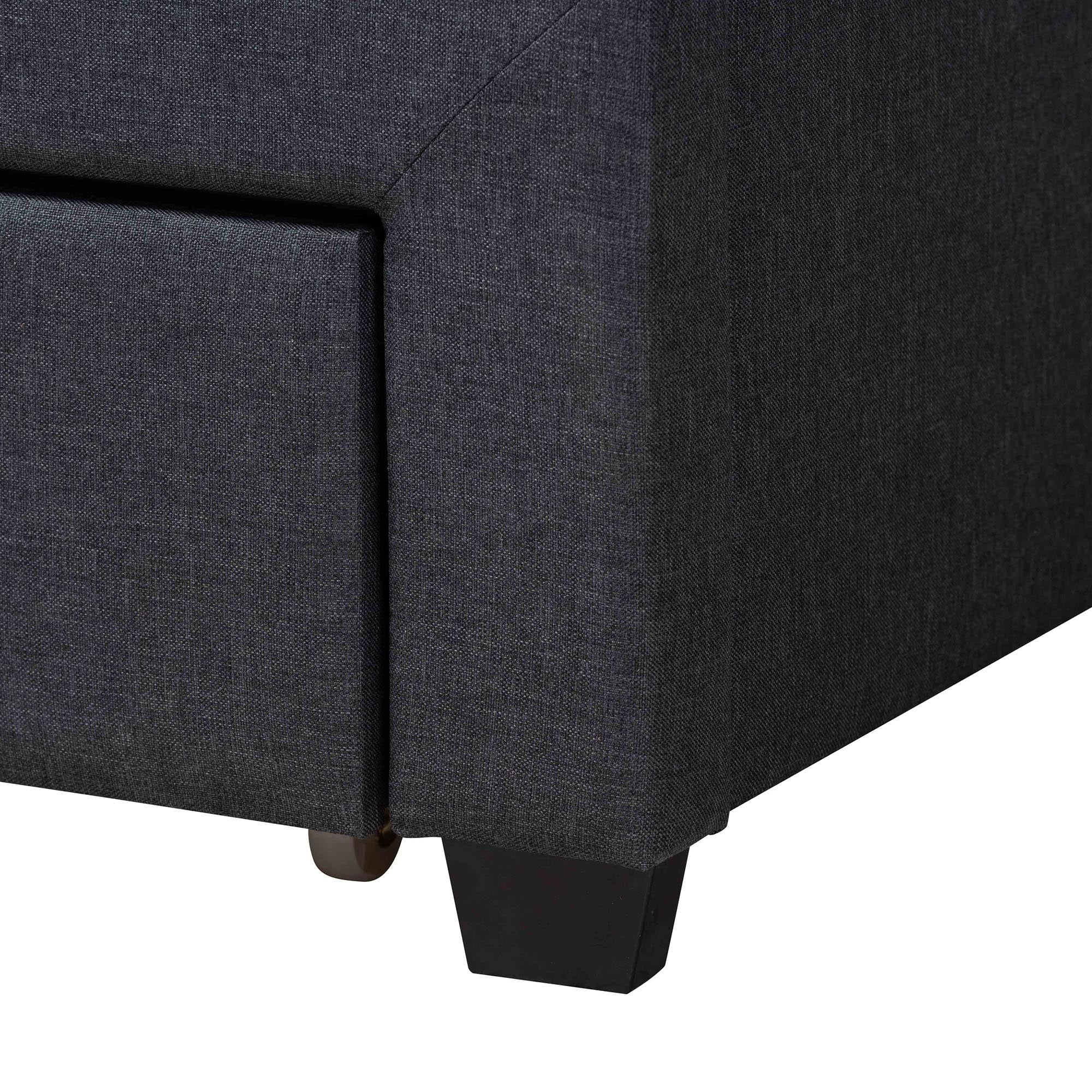 Braylon Mid-Century Modern Transitional Charcoal Grey Fabric and Dark Brown Finished Wood Queen Size 3-Drawer Storage Platform Bed