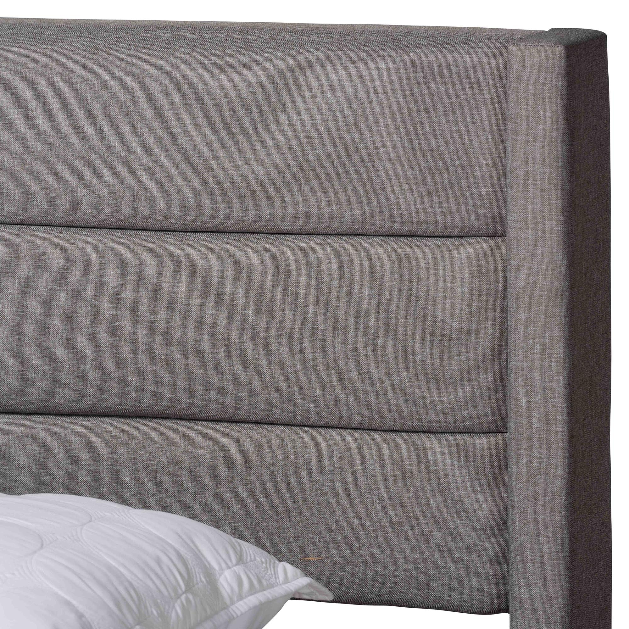 Braylon Mid-Century Modern Transitional Light Grey Fabric and Dark Brown Finished Wood Queen Size 3-Drawer Storage Platform Bed