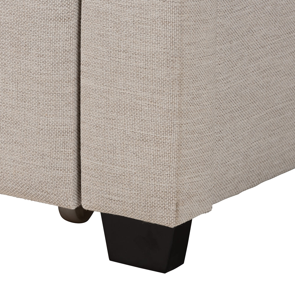 Frigga Full Size Mid-Century Bed – Beige Fabric with Storage Drawers