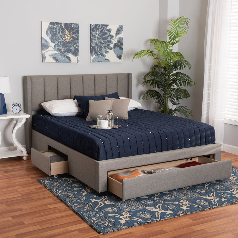 Angford Fabric Queen Platform Bed – Modern Design with 3 Built-In Storage Drawers