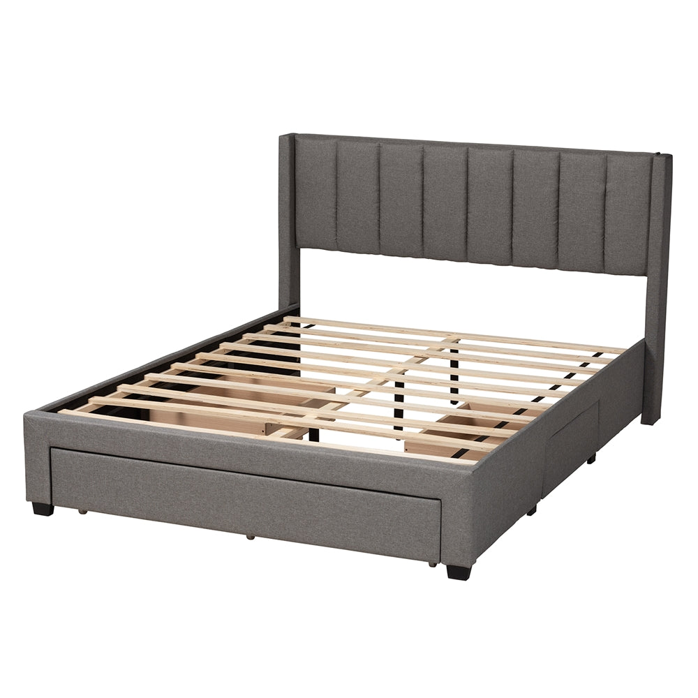 Angford Fabric Queen Platform Bed – Modern Design with 3 Built-In Storage Drawers