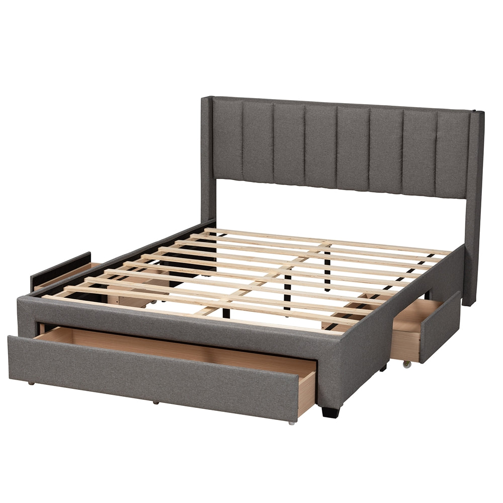 Angford Fabric Queen Platform Bed – Modern Design with 3 Built-In Storage Drawers