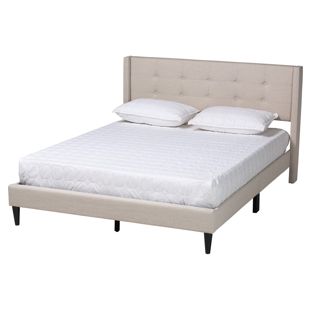 Arjun Full Beige Upholstered Platform Bed - Mid-Century Modern Transitional Wingback Style