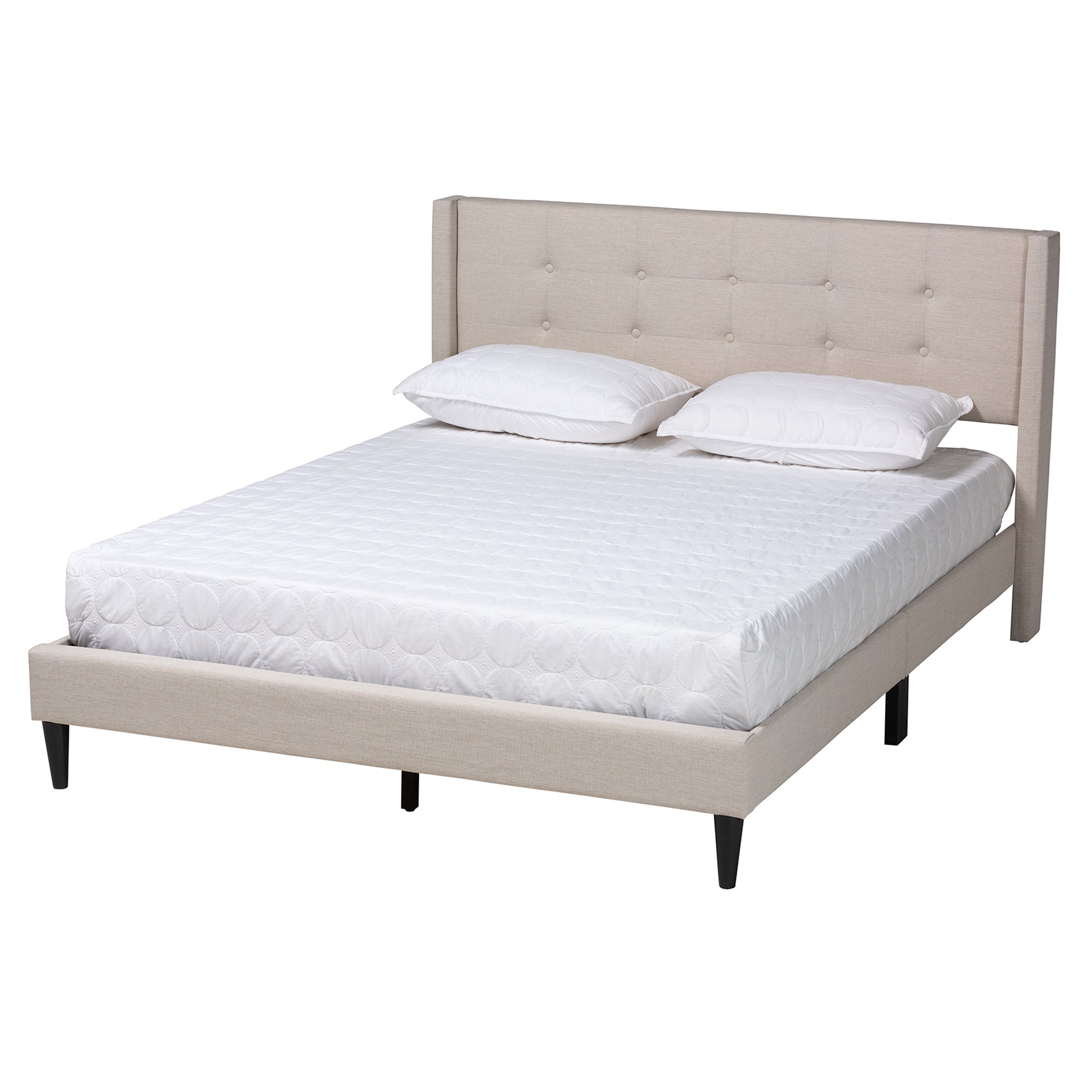 Arjun Full Beige Upholstered Platform Bed - Mid-Century Modern Transitional Wingback Style