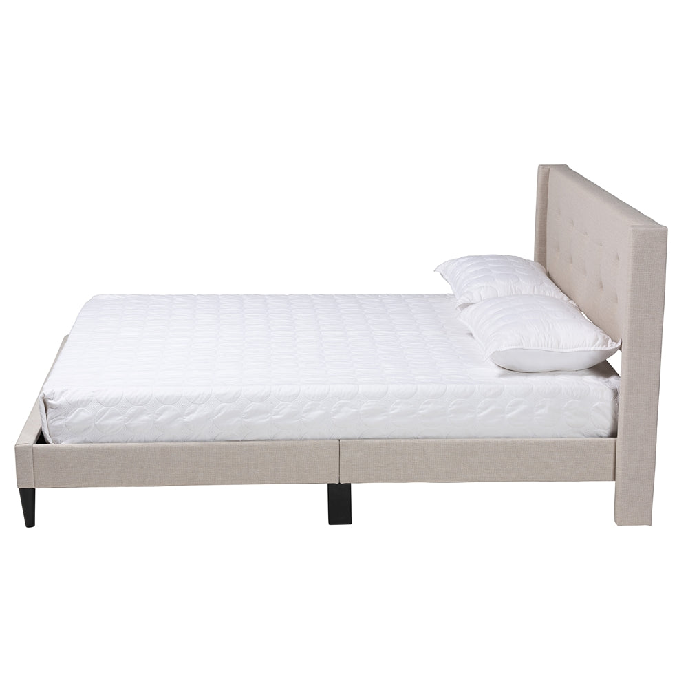 Arjun Full Beige Upholstered Platform Bed - Mid-Century Modern Transitional Wingback Style