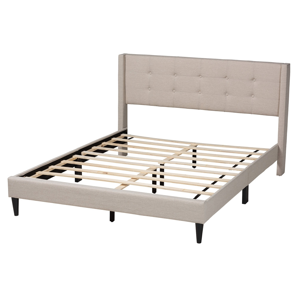 Arjun Full Beige Upholstered Platform Bed - Mid-Century Modern Transitional Wingback Style