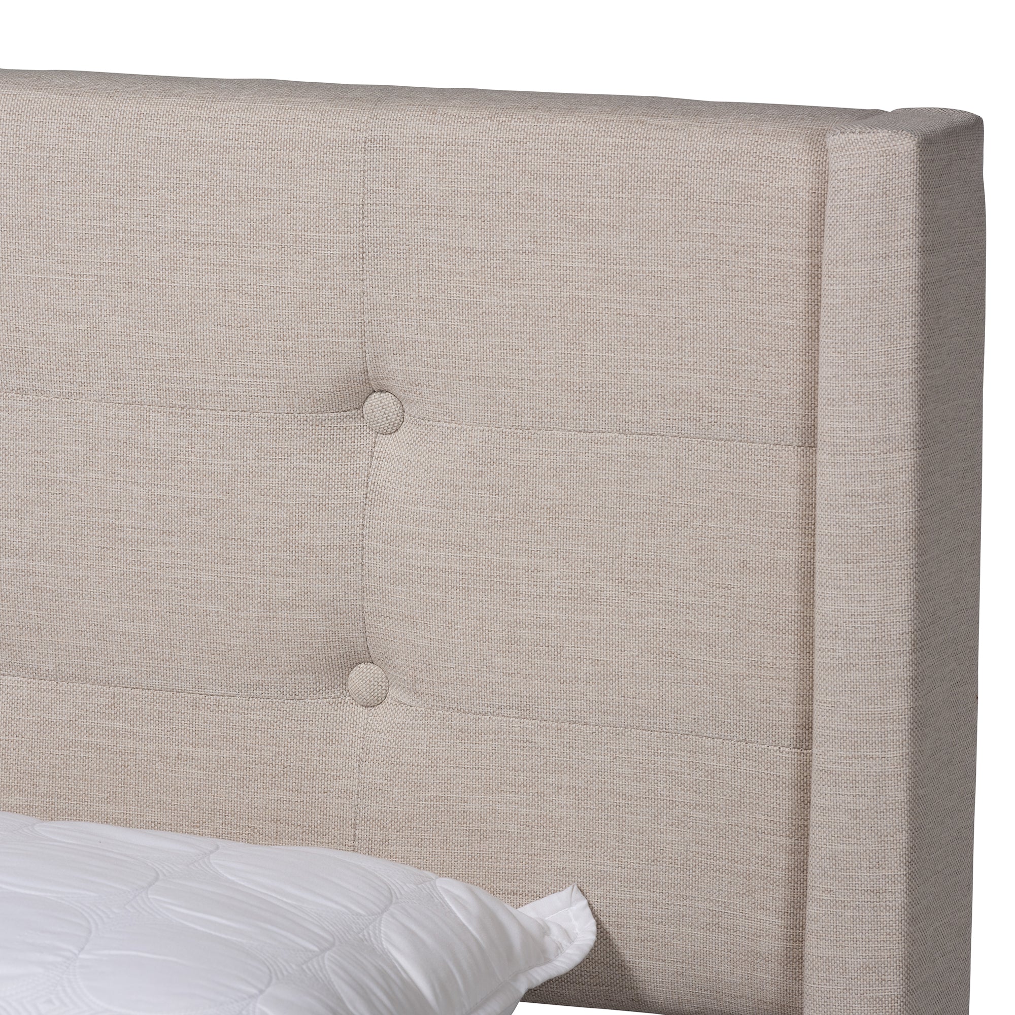 Arjun Full Beige Upholstered Platform Bed - Mid-Century Modern Transitional Wingback Style
