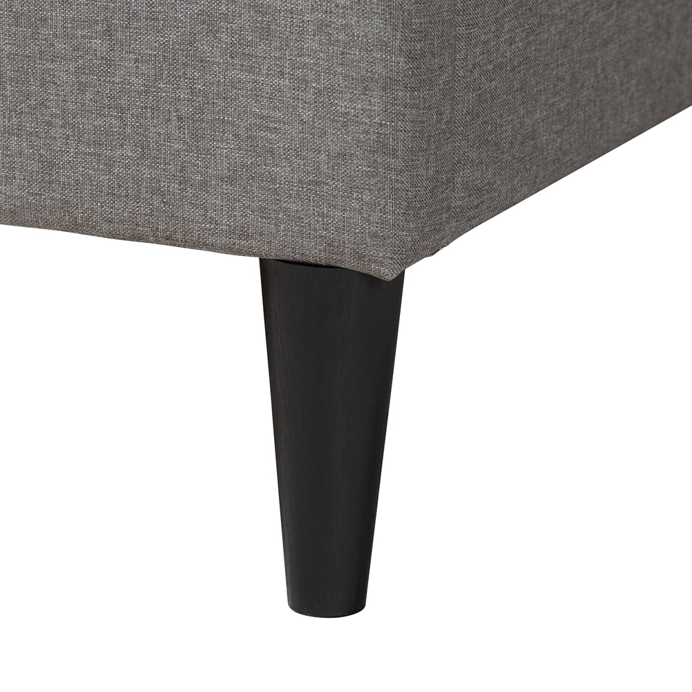 Barney Queen Mid-Century Platform Bed – Grey Fabric Upholstered with Wood Slats