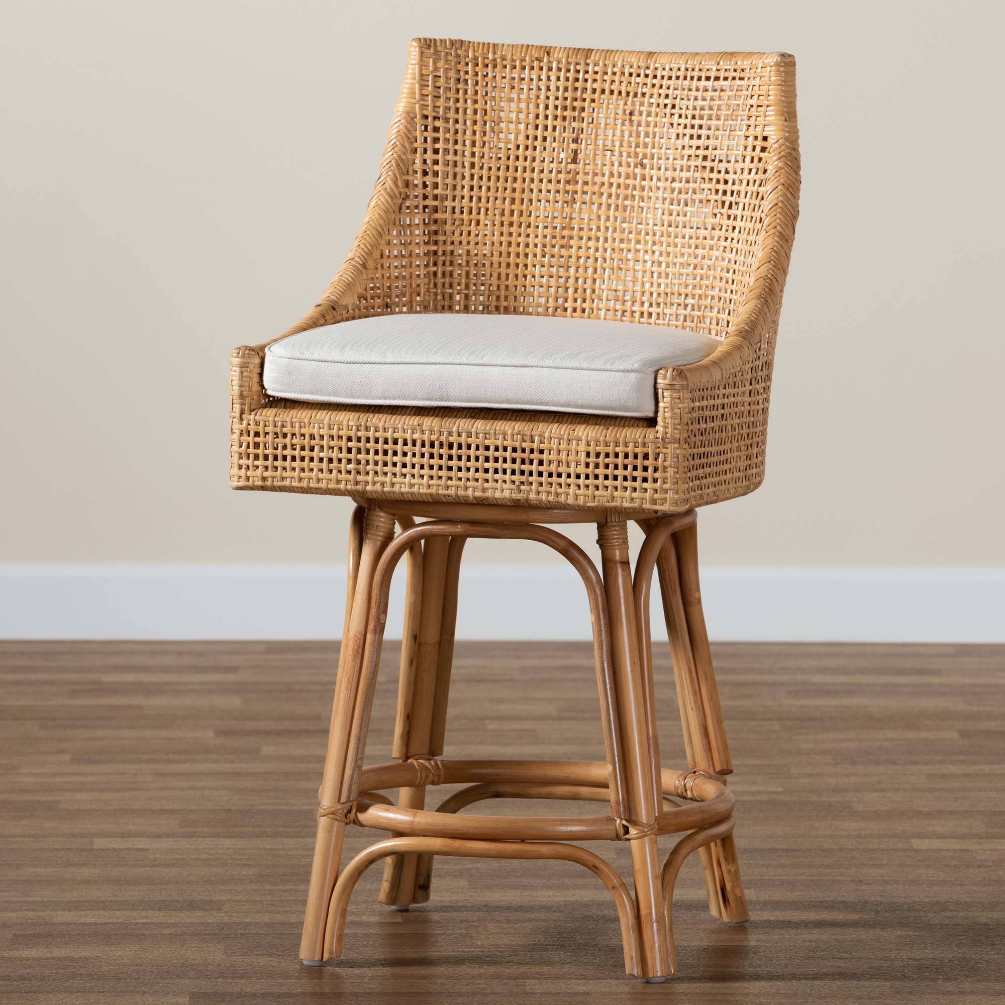 bali & pari Bella Modern Bohemian Natural Brown Rattan Counter Stool