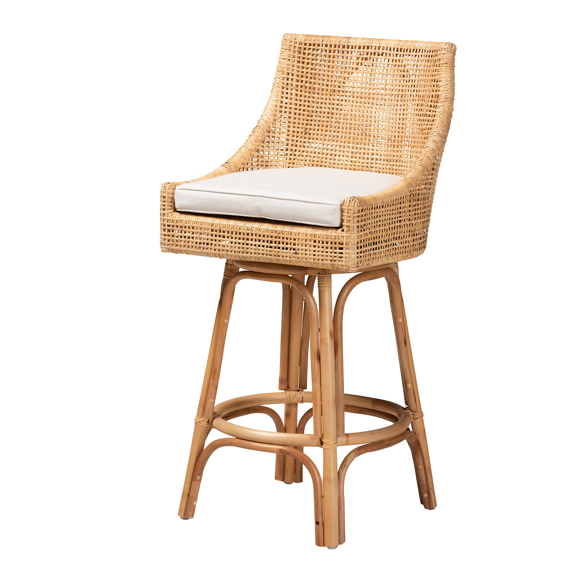 bali & pari Bella Modern Bohemian Natural Brown Rattan Bar Stool
