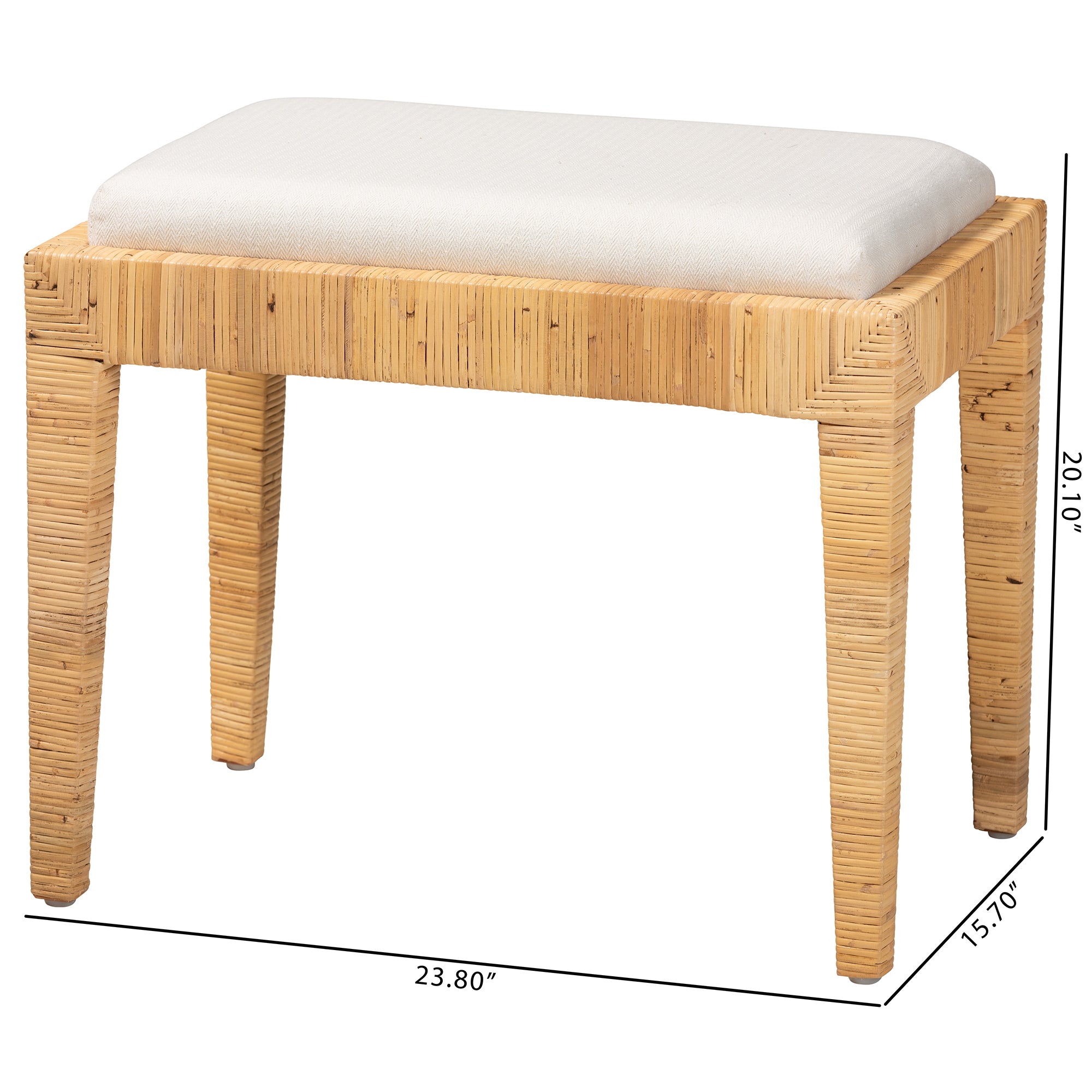 Sofia Modern Bohemian Natural Brown Rattan and Mahogany Wood Ottoman
