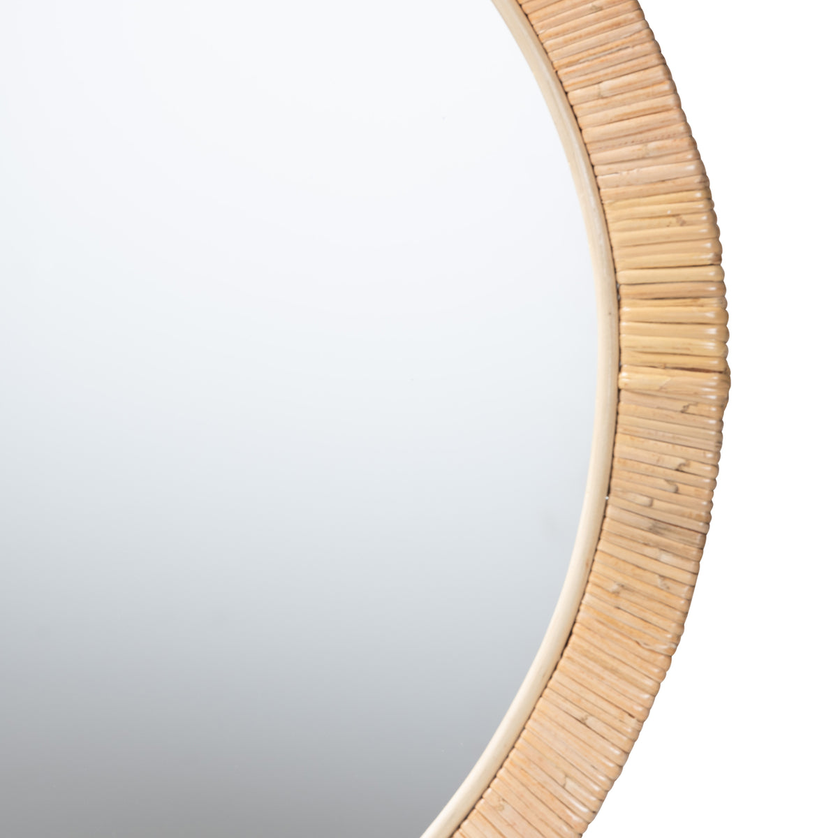 bali & pari Bella Modern Bohemian Natural Brown Mahogany Wood and Natural Rattan Round Mirror