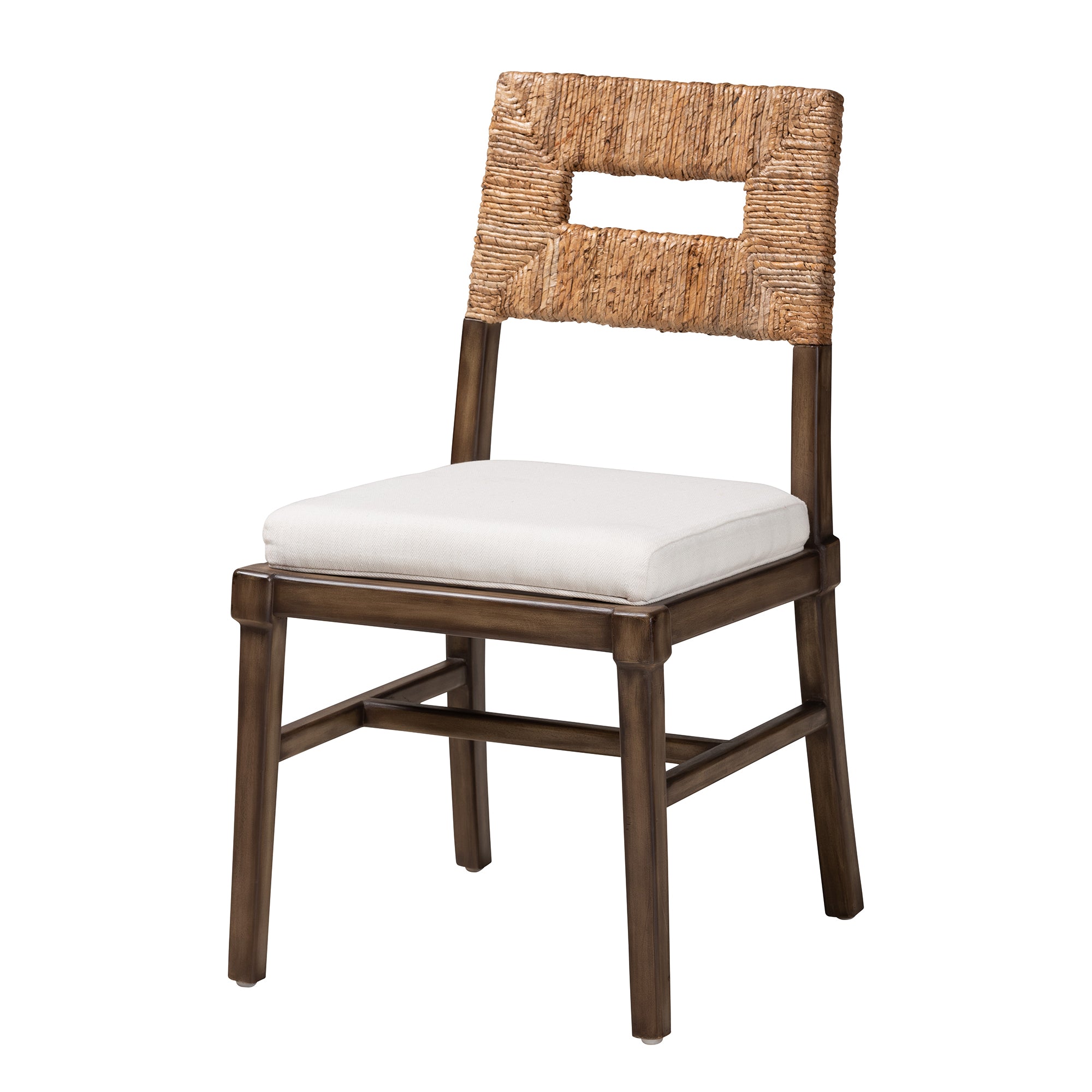 bali & pari Porsha Modern Bohemian Dark Brown Finished Mahogany Wood and Natural Rattan Dining Chair