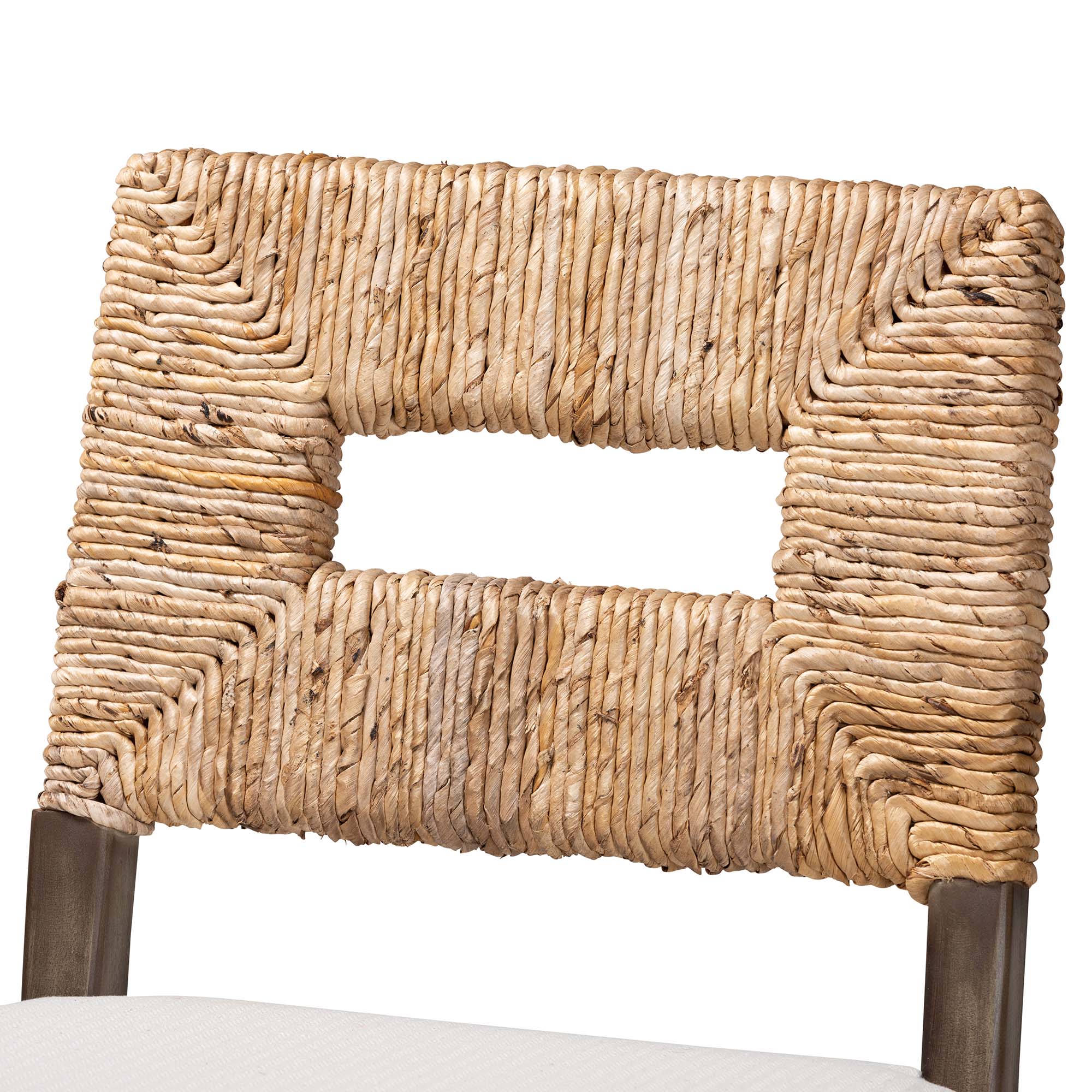 bali & pari Porsha Modern Bohemian Dark Brown Finished Mahogany Wood and Natural Rattan Counter Stool