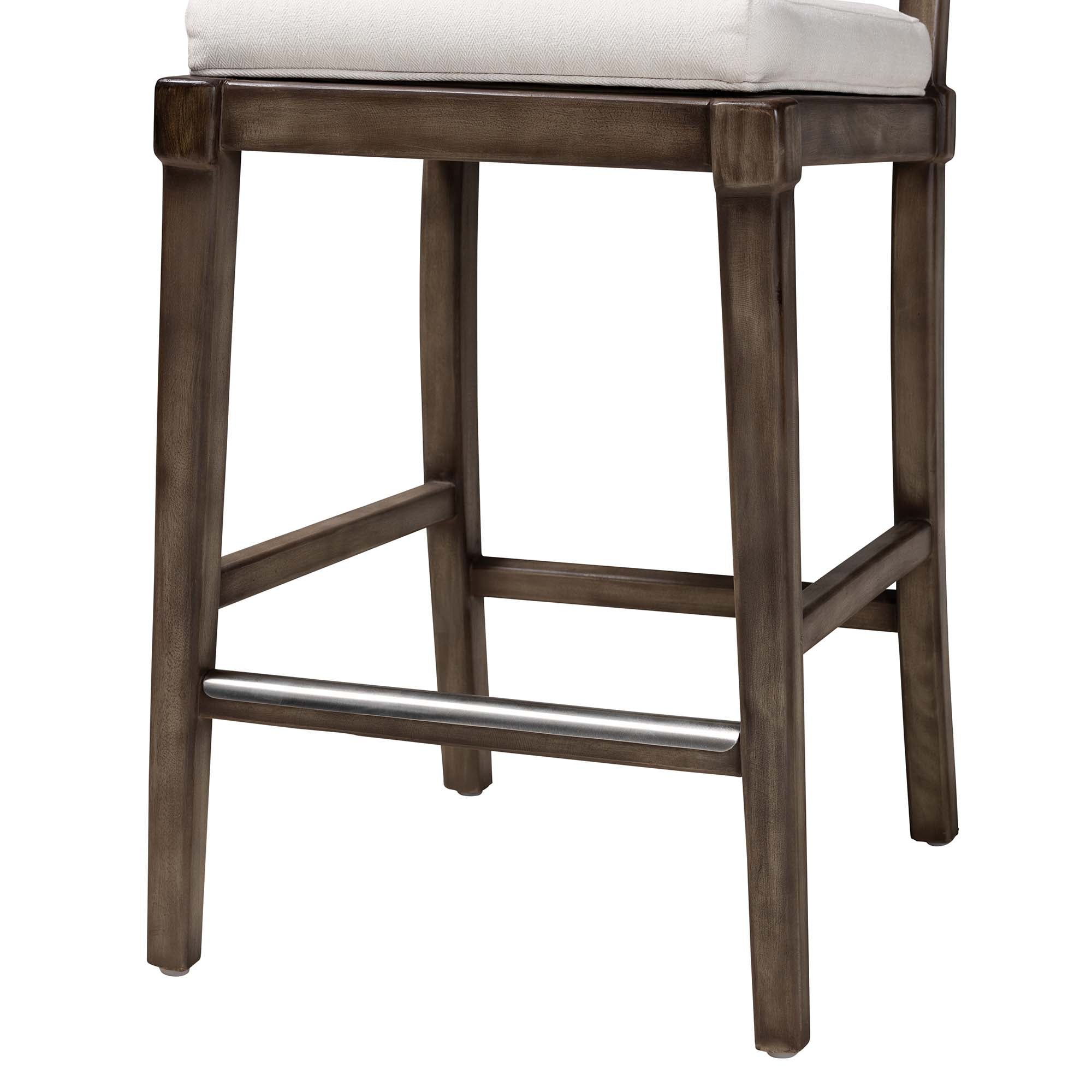bali & pari Porsha Modern Bohemian Dark Brown Finished Mahogany Wood and Natural Rattan Counter Stool