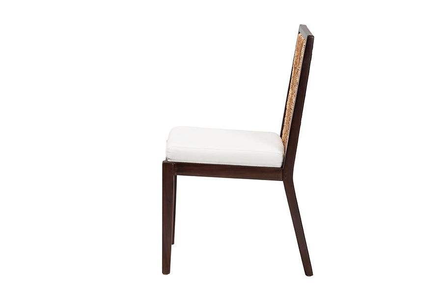bali & pari Joana Modern Bohemian Dark Brown Mahogany Wood and Natural Seagrass Dining Side Chair
