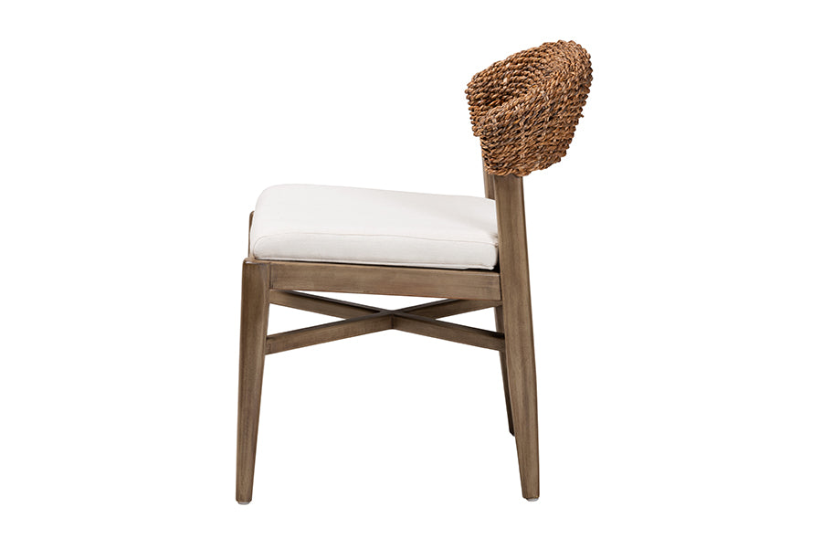 bali & pari Chloe Modern Bohemian Walnut Brown Finished Mahogany Wood and Natural Rattan Dining Chair