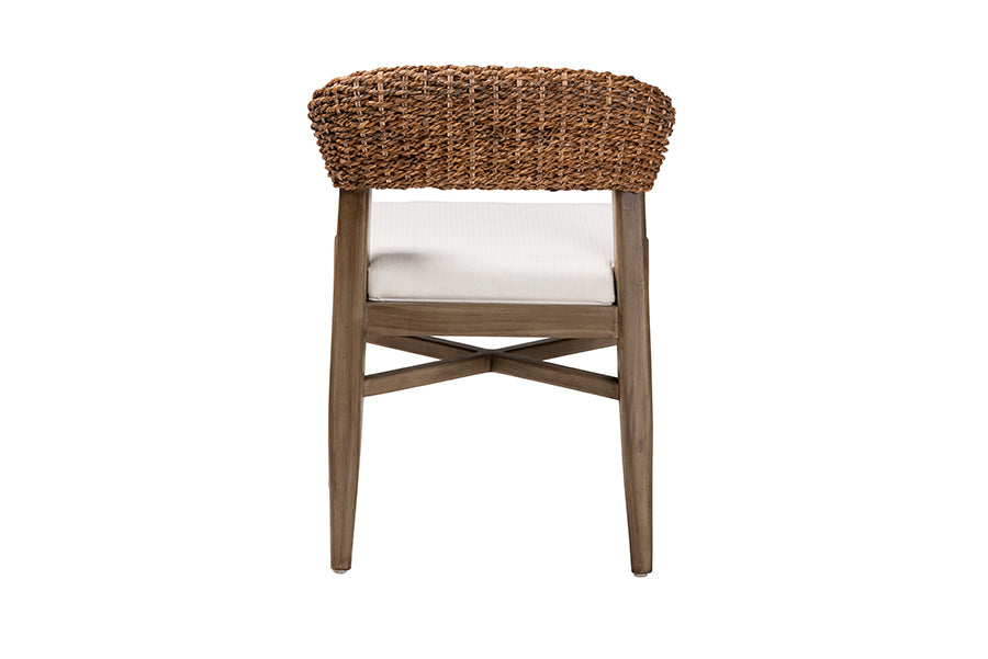 bali & pari Chloe Modern Bohemian Walnut Brown Finished Mahogany Wood and Natural Rattan Dining Chair