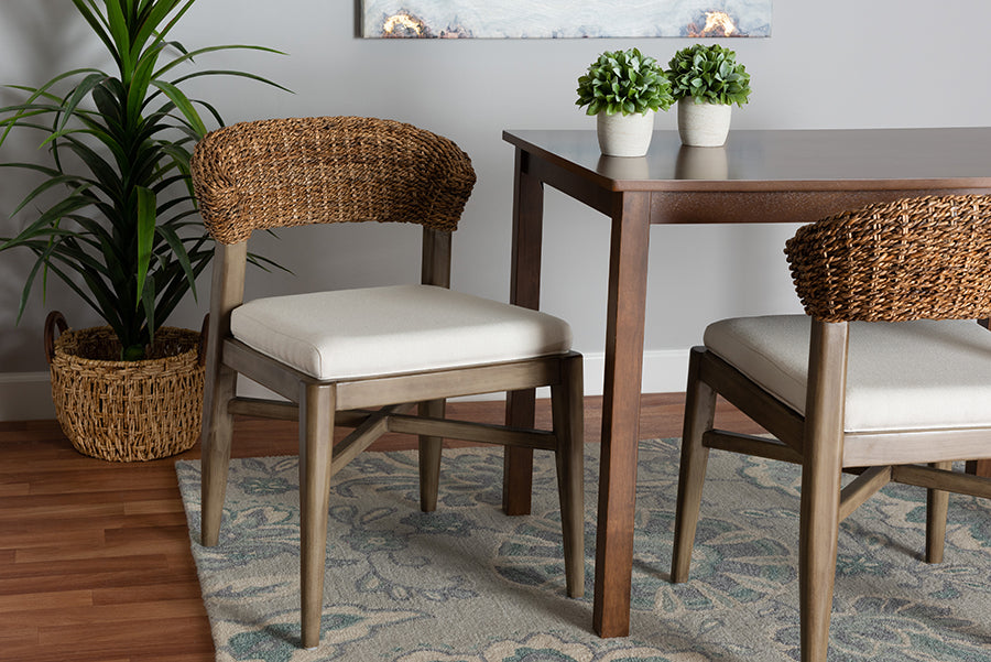 bali & pari Chloe Modern Bohemian Walnut Brown Finished Mahogany Wood and Natural Rattan Dining Chair