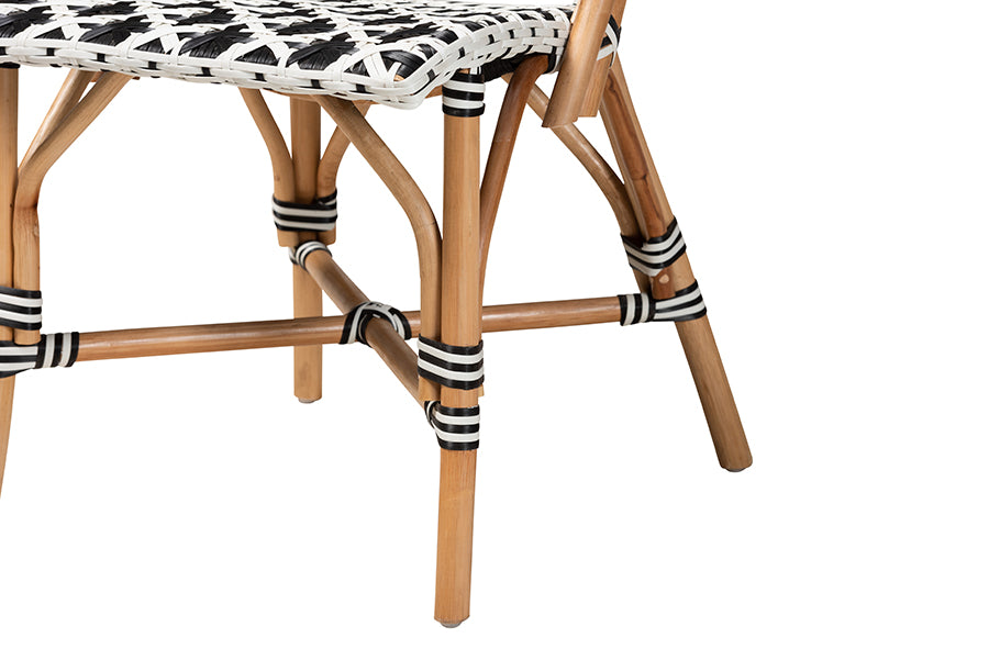 bali & pari Ambre Modern French Black and White Weaving Natural Rattan 2-Piece Bistro Chair Set